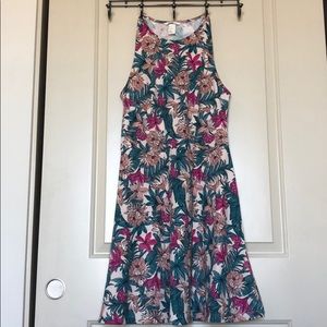 HM fit and flare tropical print stretchy dress